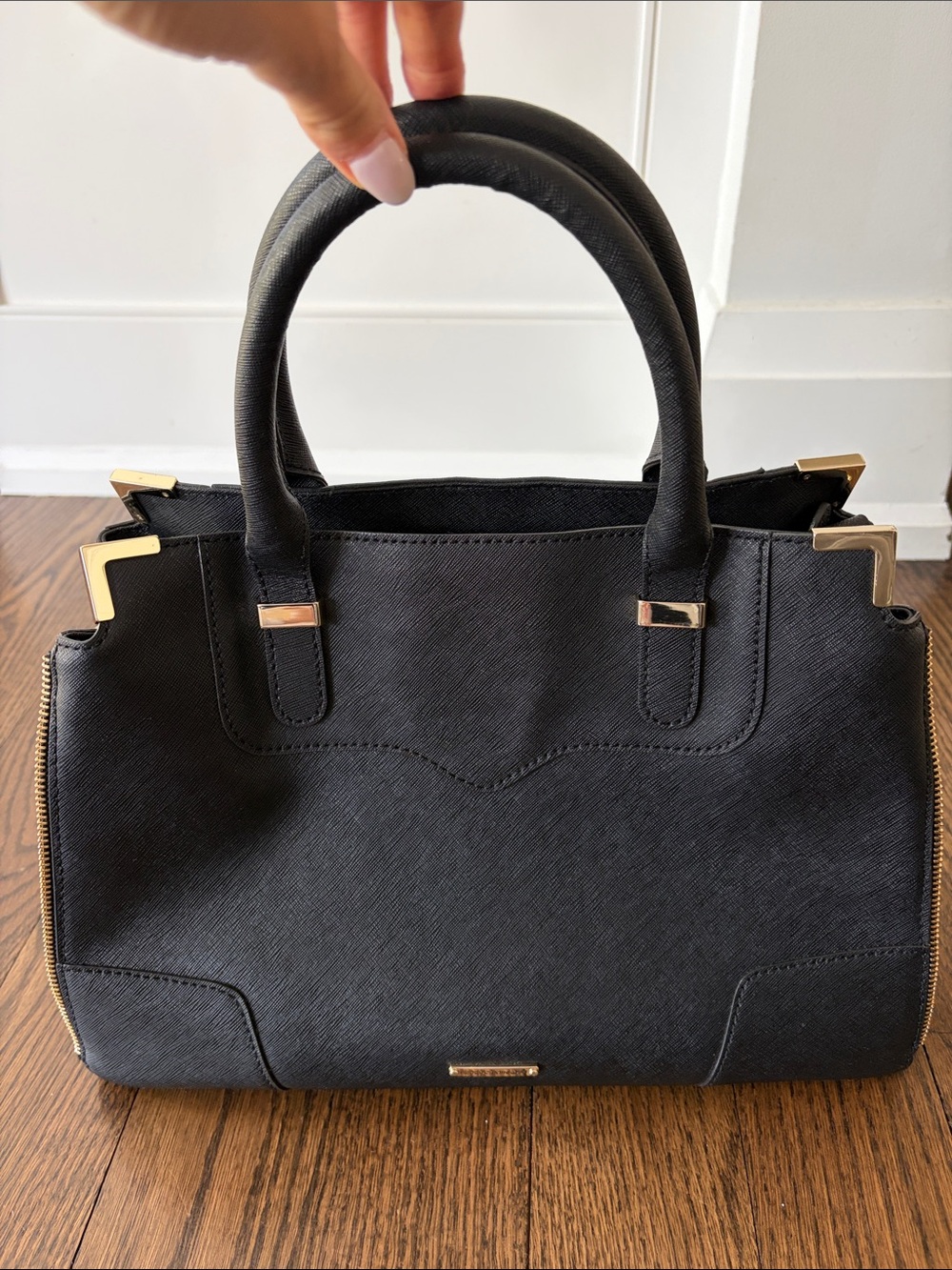 Rebecca Minkoff Black Satchel with Gold Corner Accents - Picture 2 of 10